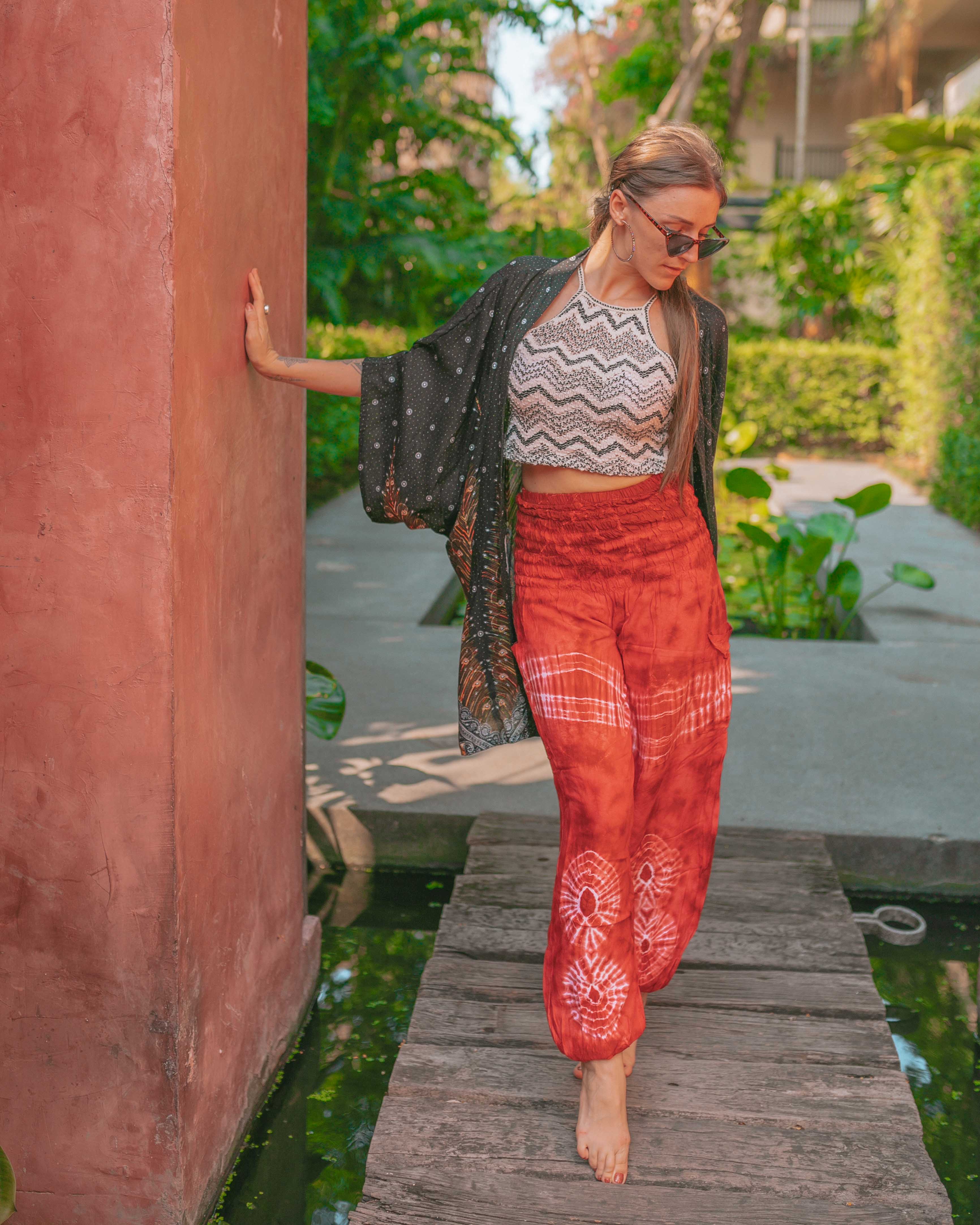TIE DYE PANTS - RED Elepanta Elastic Waist | Harem Pants - Buy Today Elephant Pants Jewelry And Bohemian Clothes Handmade In Thailand Help To Save The Elephants FairTrade And Vegan